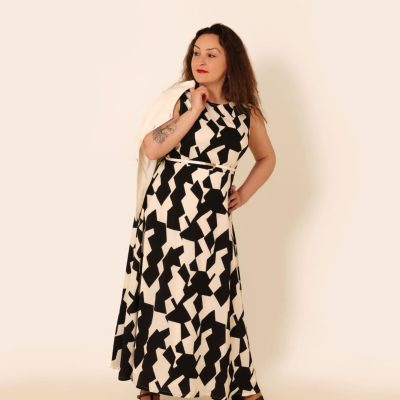 Black & White Modest A‑Line Dress