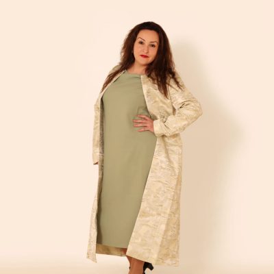 Heritage Brocade Long Coat - Silver Sage