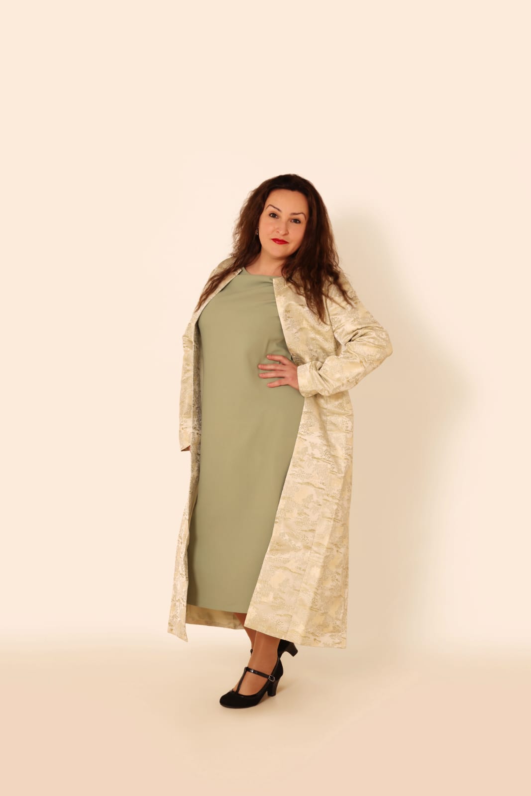 Heritage Brocade Long Coat – Silver Sage